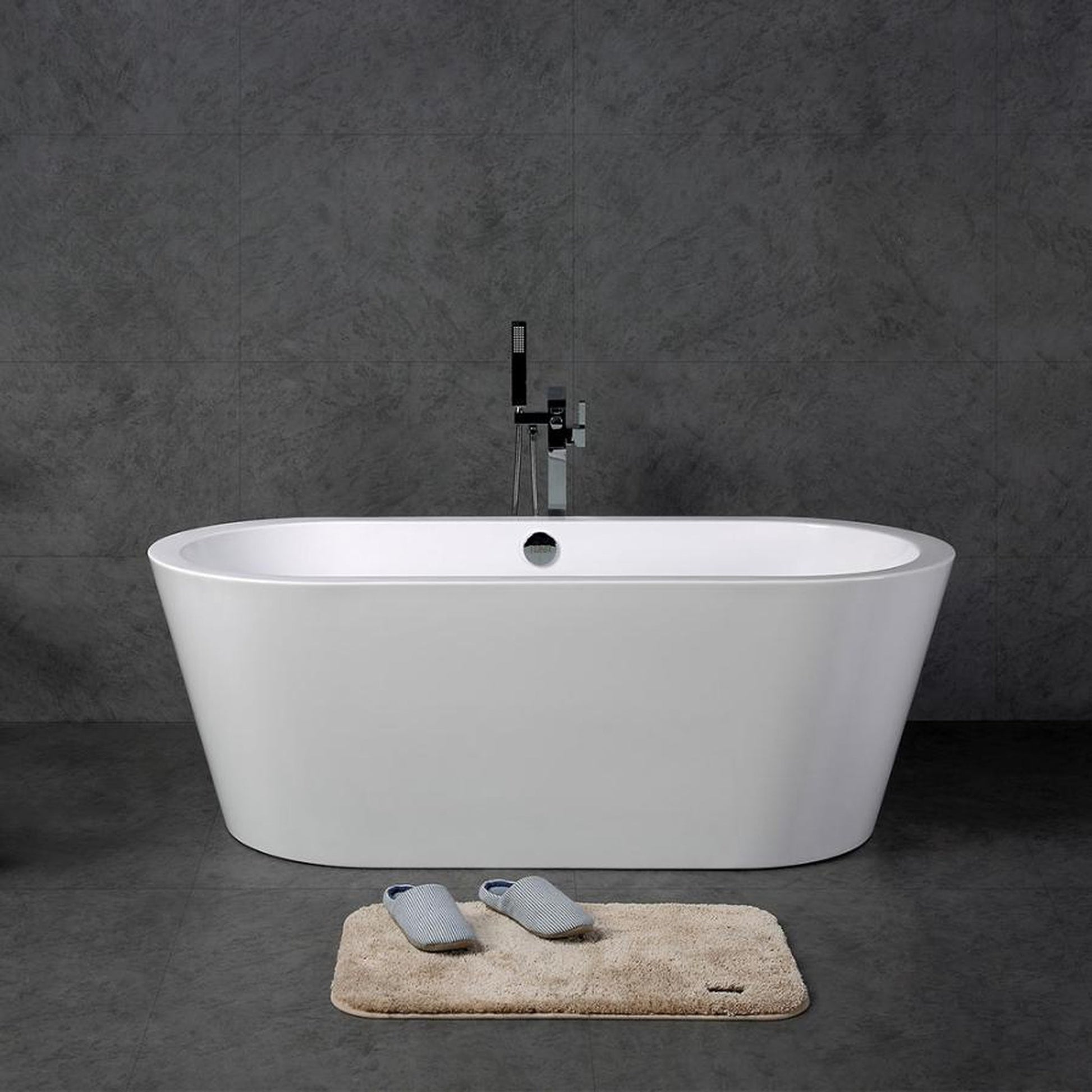 TONA Queen 67" Glossy White Acrylic Freestanding Oval Bathtub With Chrome-Plated Drain Cover & Overflow Cover