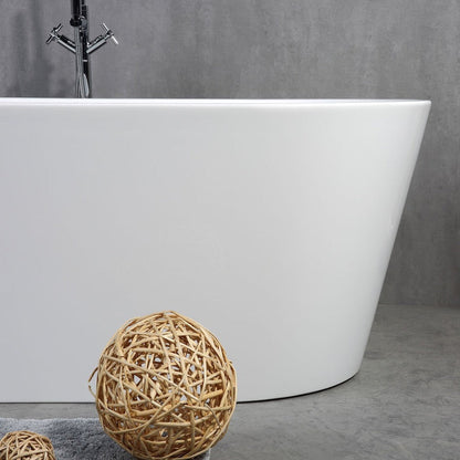 TONA Skysea 59" Glossy White Acrylic Freestanding Oval Bathtub With Chrome-Plated Drain Cover & Overflow Cover