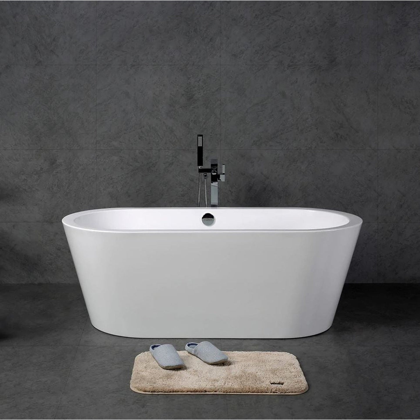 TONA Spree 71" Glossy White Acrylic Freestanding Bathtub With Chrome Drain Cover and Overflow Cover