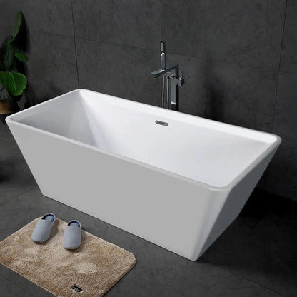 TONA Star 67" Glossy White Rectangular Acrylic Freestanding Bathtub With Chrome-Plated Drain Cover & Overflow Cover