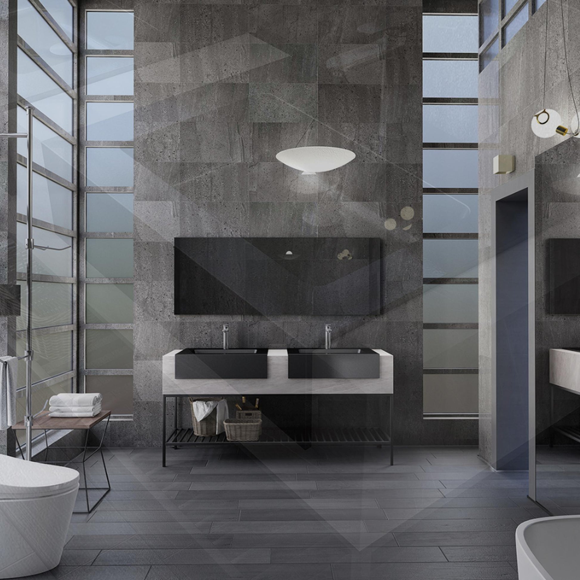 TONA Vik 70" Gray & Black Freestanding Bathroom Vanity with Porcelain Slab Countertop & Quartz Sand Drop-in Sink