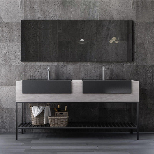 TONA Vik 70" Gray & Black Freestanding Bathroom Vanity with Porcelain Slab Countertop & Quartz Sand Drop-in Sink