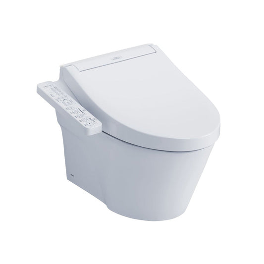 TOTO AP White Elongated Wall-Mounted 1.28 GPF & 0.9 GPF Dual-Flush Toilet With Washlet+ C2 and Matte Silver Push Plate