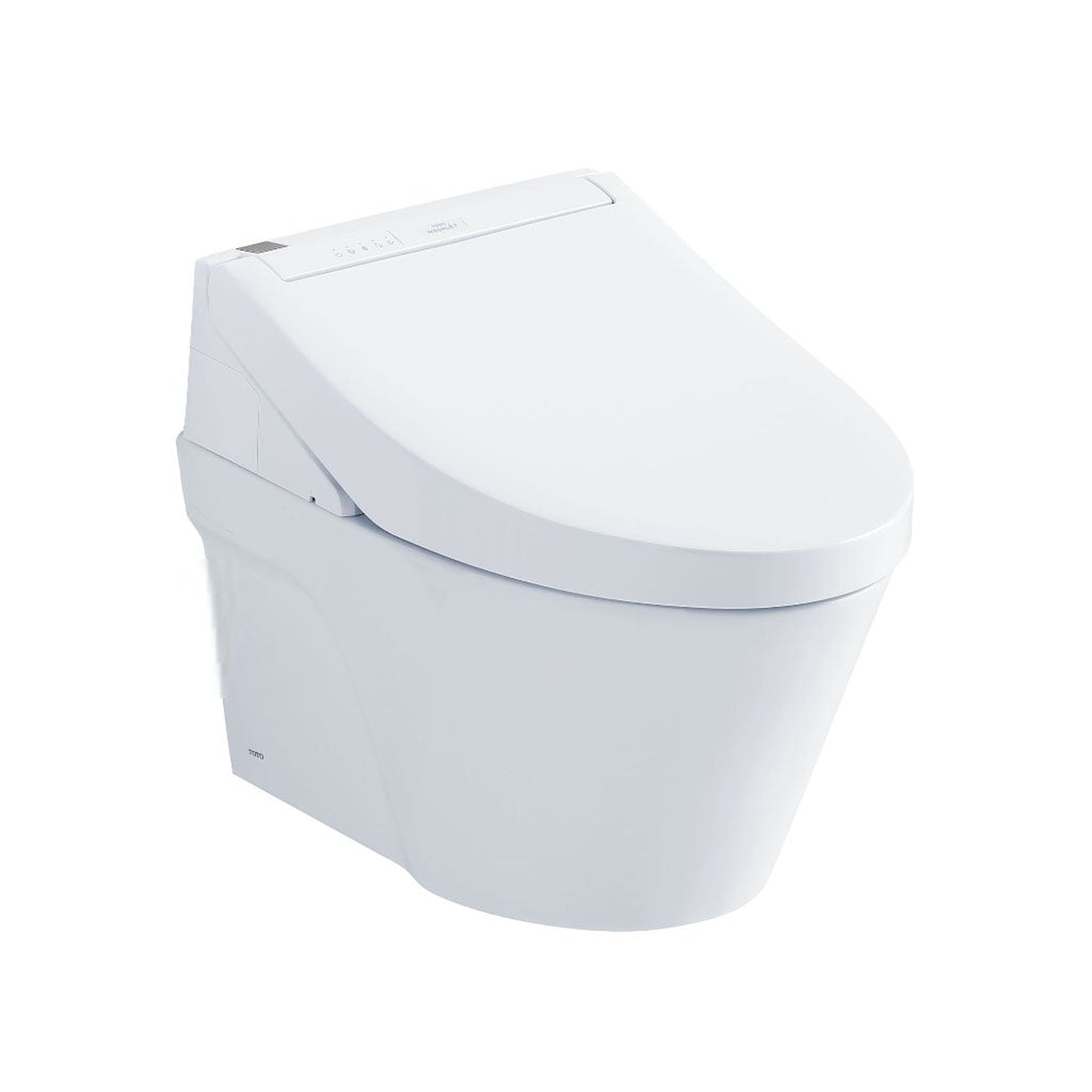 TOTO AP White Elongated Wall-Mounted 1.28 GPF u0026 0.9 GPF Dual-Flush Toilet  With Washlet+ C5 and Matte Silver Push Plate