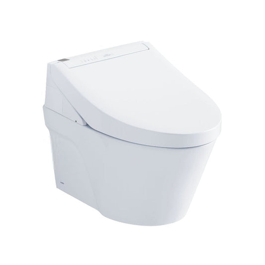 TOTO AP White Elongated Wall-Mounted 1.28 GPF & 0.9 GPF Dual-Flush Toilet With Washlet+ C5 and Matte Silver Push Plate