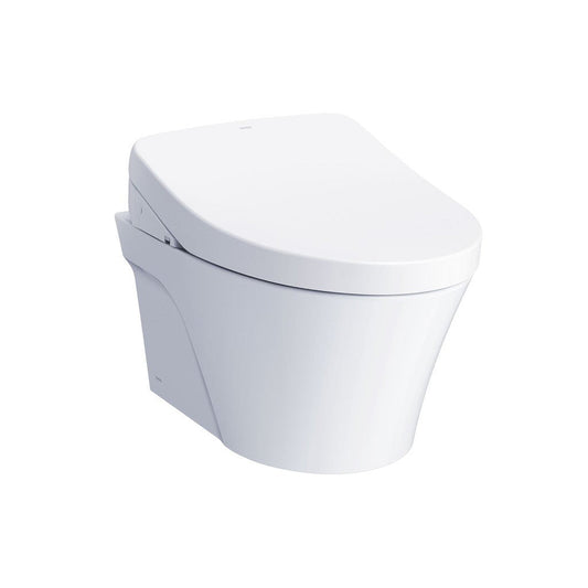 TOTO AP White Elongated Wall-Mounted 1.28 GPF & 0.9 GPF Dual-Flush Toilet With Washlet+ S500E and Matte Silver Push Plate