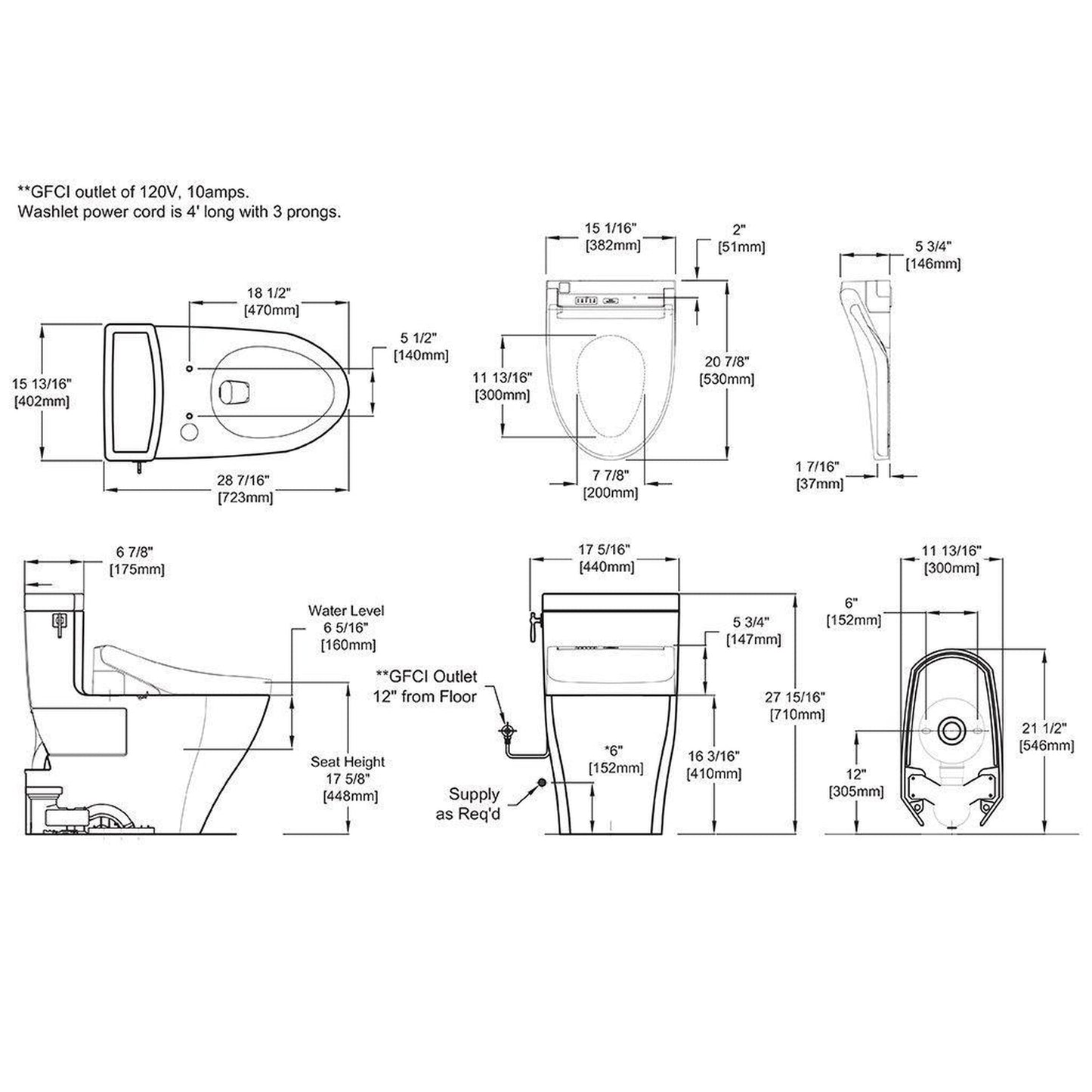 TOTO Aimes White 1.28 GPF One-Piece Elongated Toilet With WASHLET+ C5