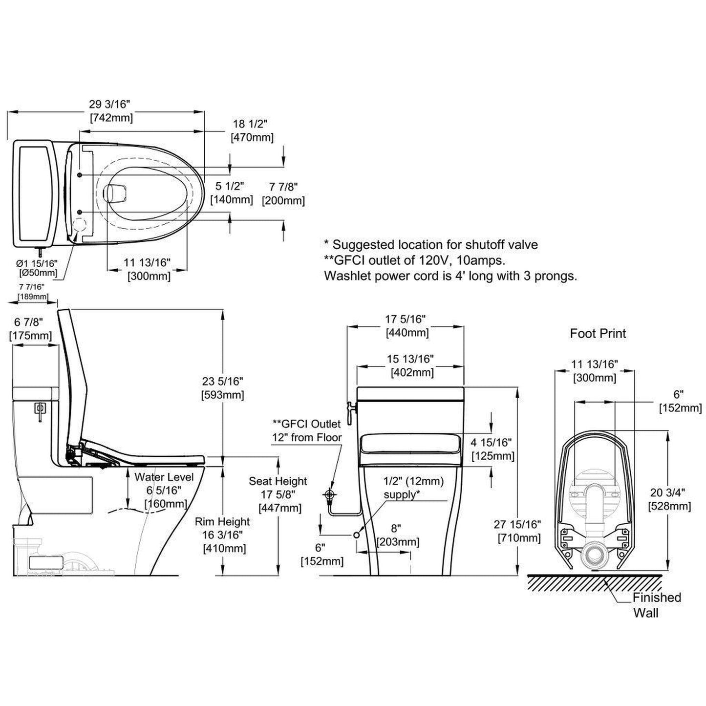 TOTO Aimes White 1.28 GPF One-Piece Elongated Toilet With WASHLET+ S550e