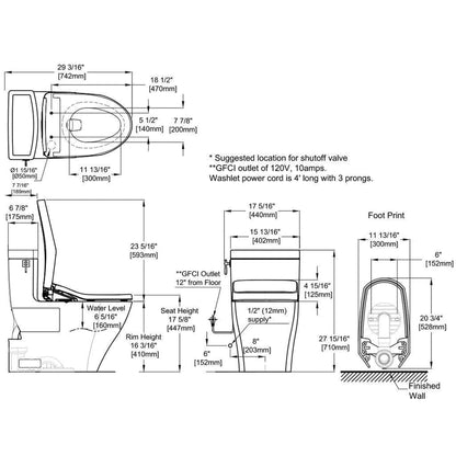 TOTO Aimes White 1.28 GPF One-Piece Elongated Toilet With WASHLET+ S550e