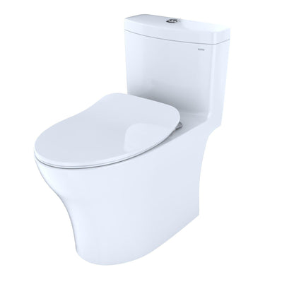 TOTO Aquia IV Cotton White One-Piece 0.8 GPF and 1.28 GPF Dual-Flush Elongated Toilet With WASHLET+ Connection - Slim Seat Included