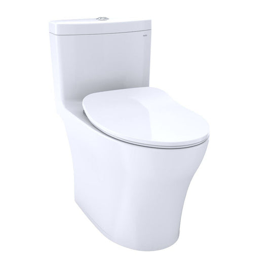 TOTO Aquia IV Cotton White One-Piece 0.8 GPF and 1.28 GPF Dual-Flush Elongated Toilet With WASHLET+ Connection - Slim Seat Included