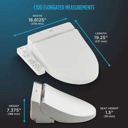 TOTO C100 Washlet+ Cotton White Elongated Electronic Toilet Bidet Seat