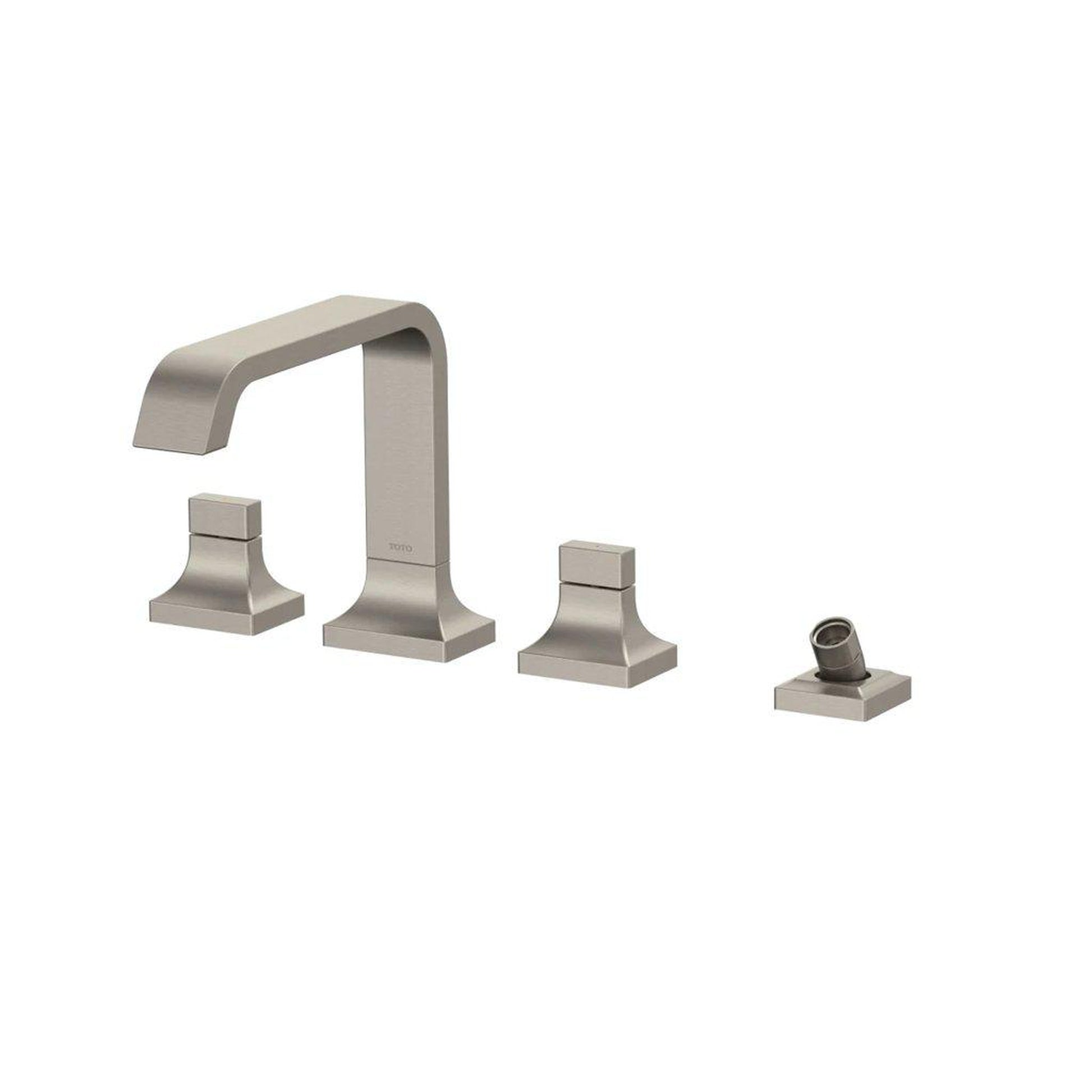 TOTO GC Brushed Nickel Four-Hole Double-Handle Deck-Mounted Roman Tub Filler With Handshower Outlet