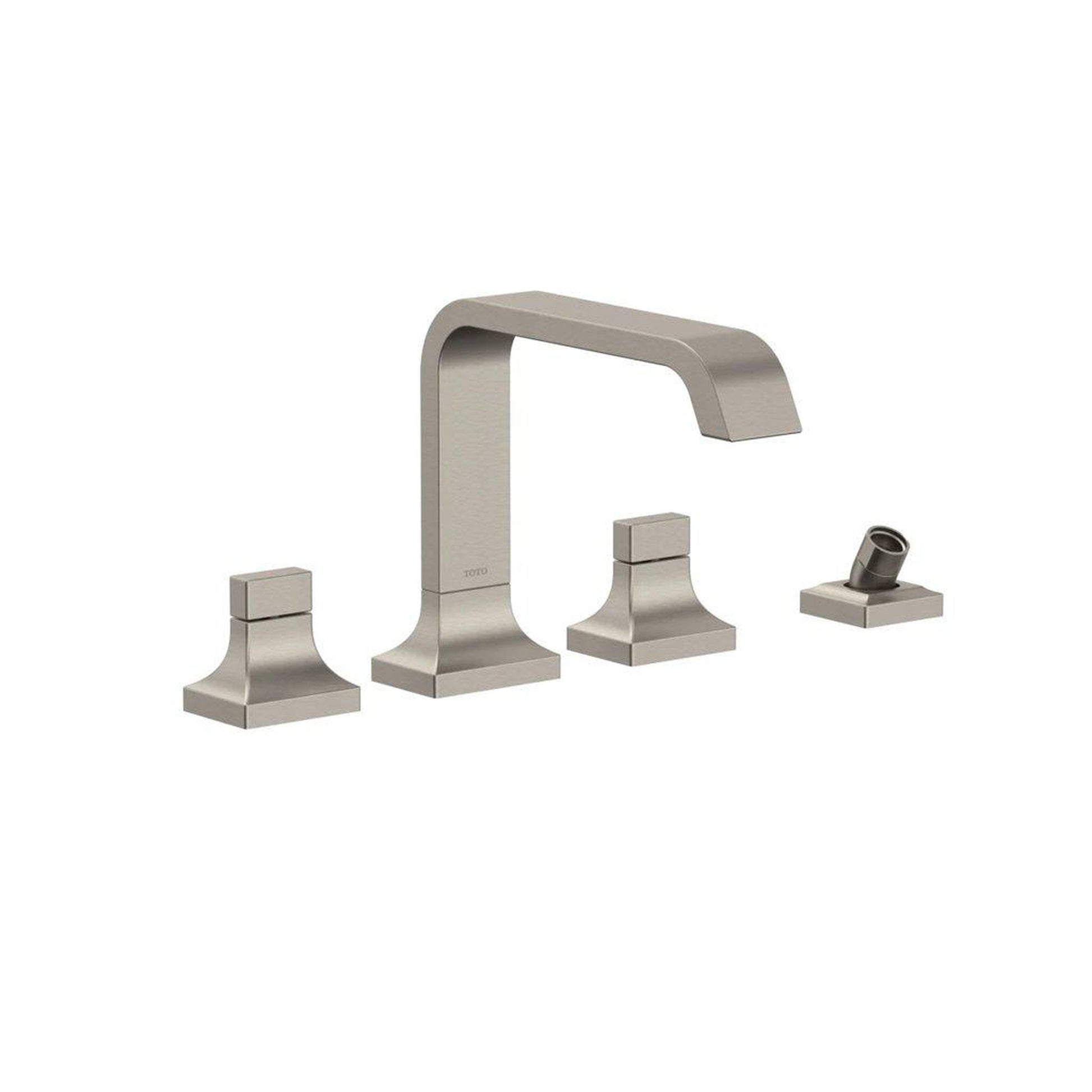 TOTO GC Brushed Nickel Four-Hole Double-Handle Deck-Mounted Roman Tub Filler With Handshower Outlet
