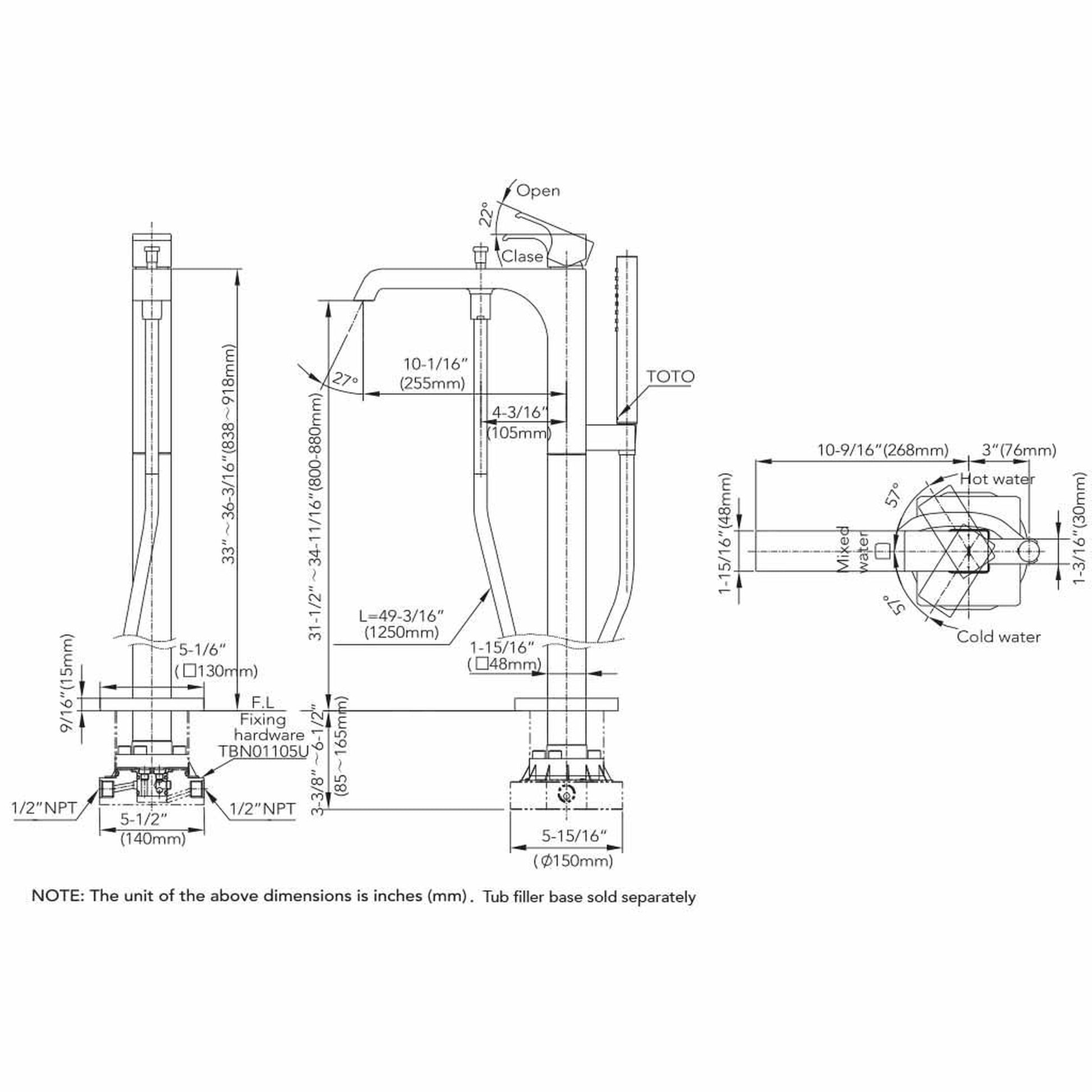 TOTO GC Polished Chrome Floor Mounted Freestanding Tub Filler With Handshower