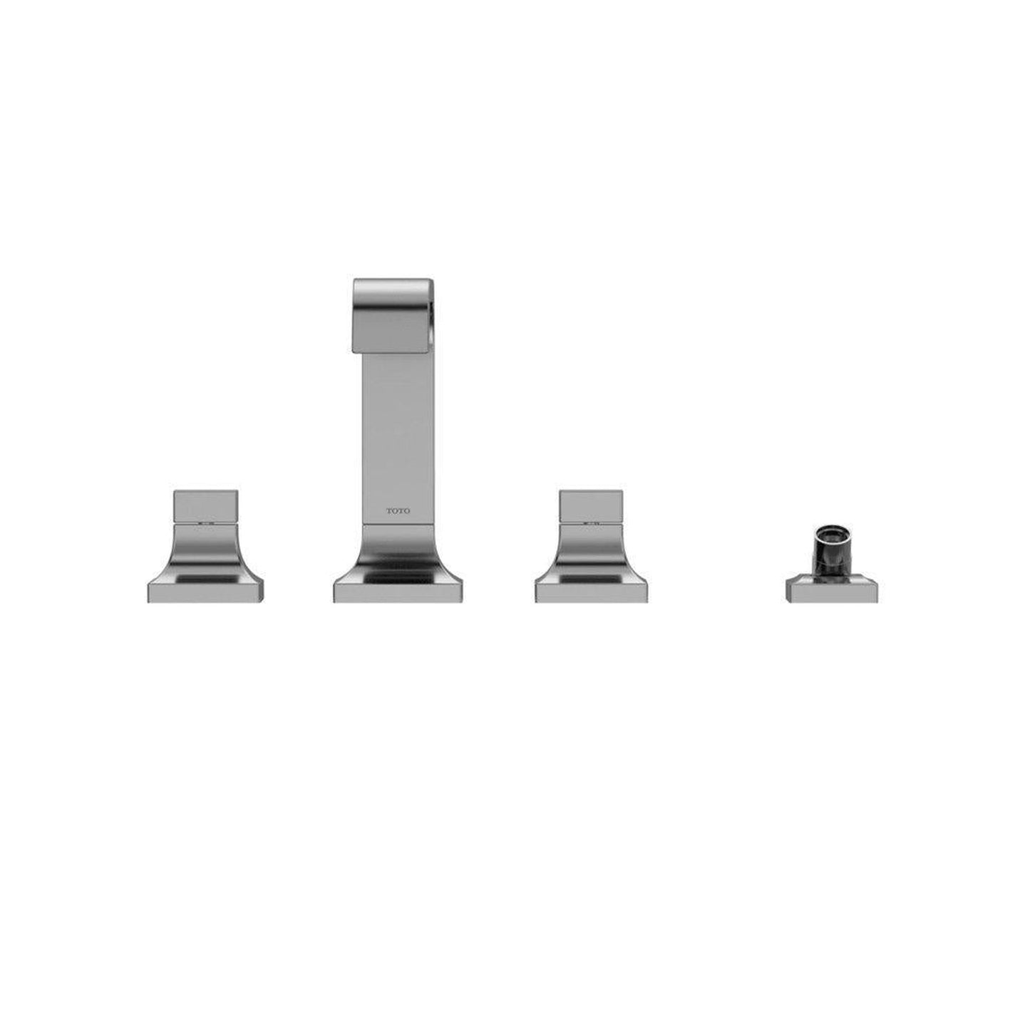 TOTO GC Polished Chrome Four-Hole Double-Handle Deck-Mounted Roman Tub Filler With Handshower Outlet