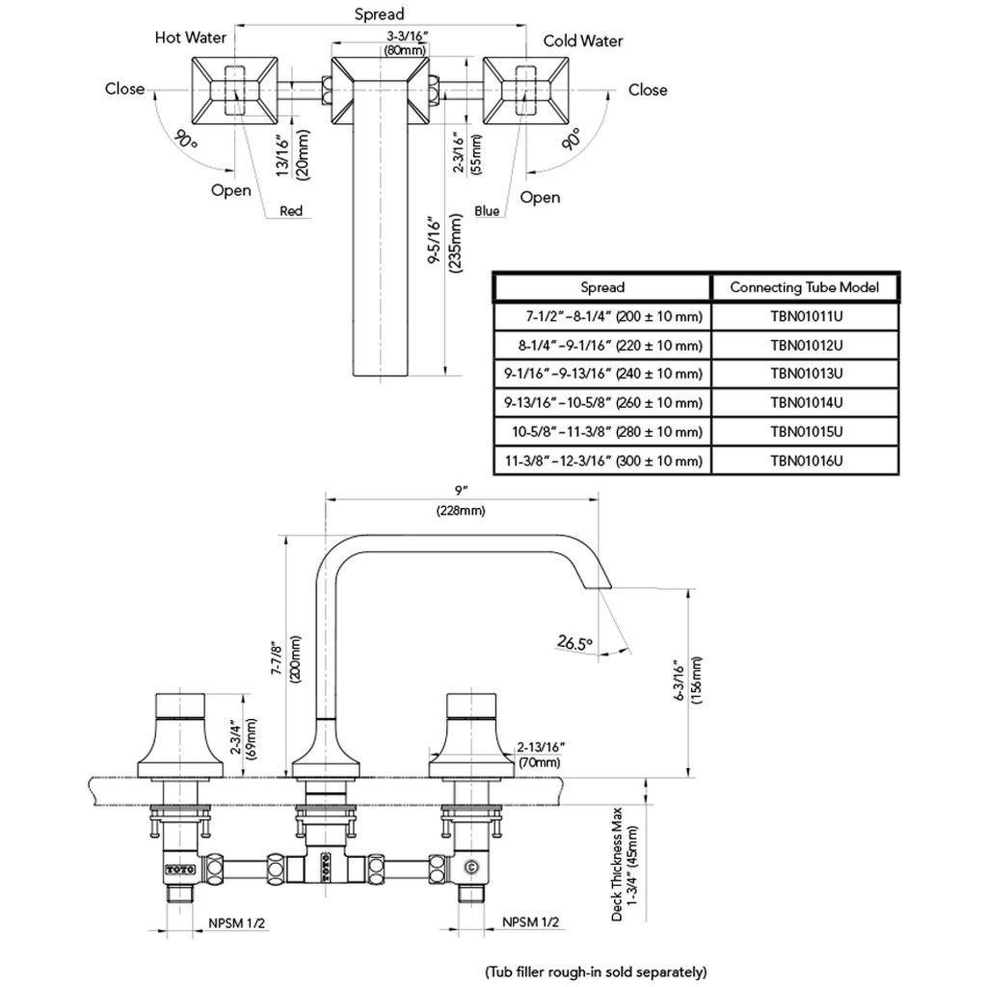 TOTO GC Polished Chrome Three-Hole Double-Handle Deck-Mounted Roman Tub Faucet Trim