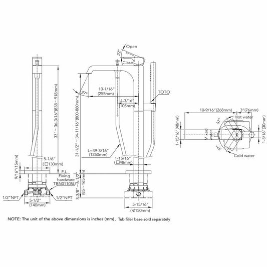 TOTO GC Polished French Gold Floor Mounted Freestanding Tub Filler With Handshower