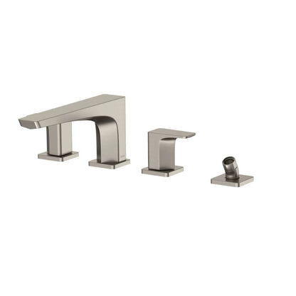 TOTO GE Brushed Nickel Four-Hole Double-Handle Deck-Mounted Roman Tub Filler With Handshower Outlet