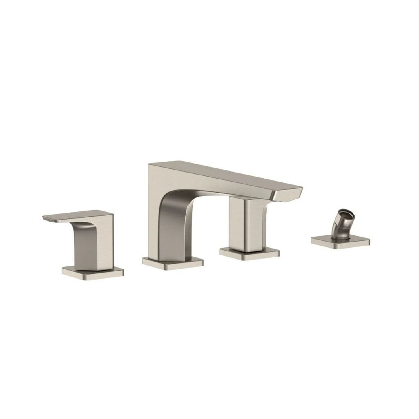 TOTO GE Brushed Nickel Four-Hole Double-Handle Deck-Mounted Roman Tub Filler With Handshower Outlet