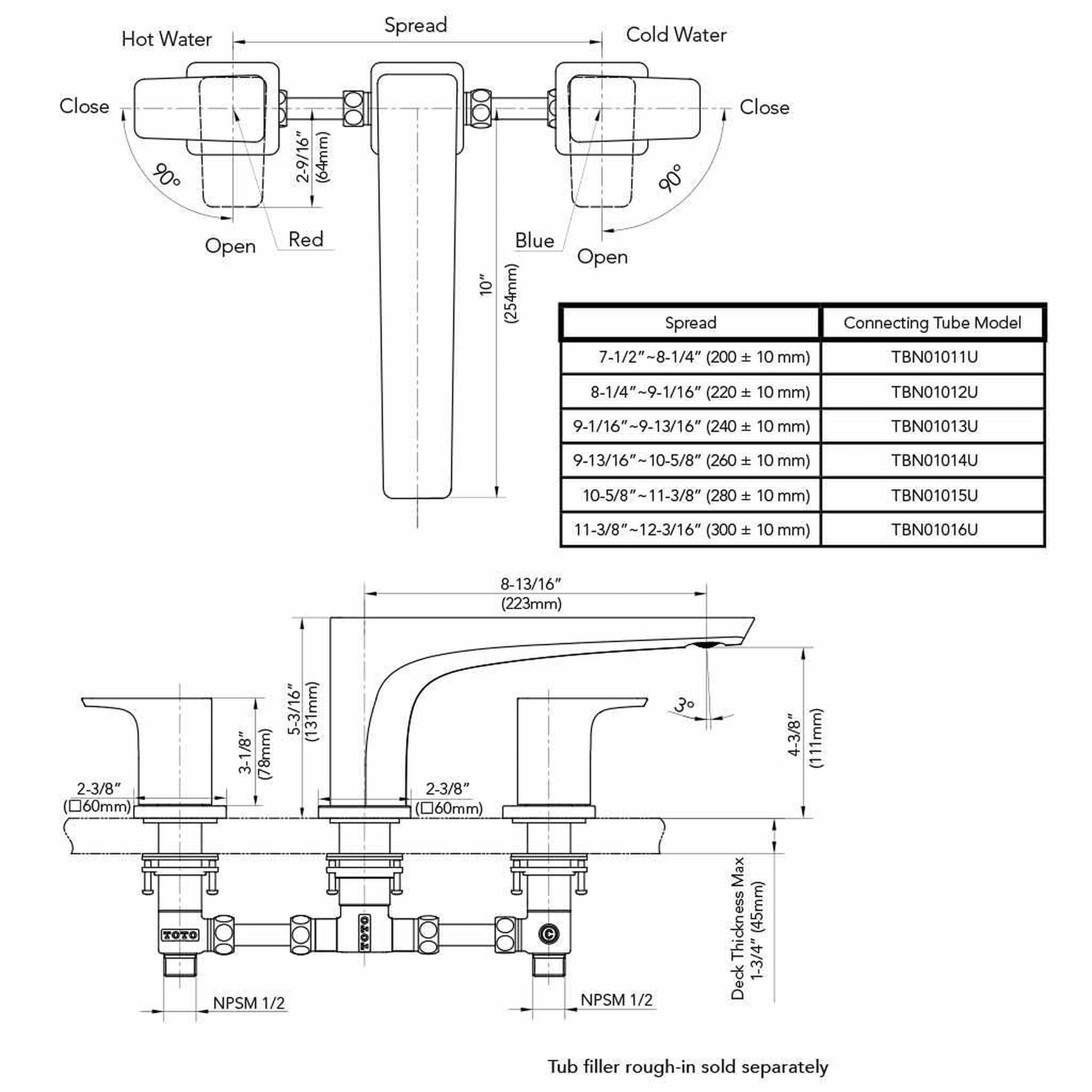 TOTO GE Brushed Nickel Three-Hole Double-Handle Deck-Mounted Roman Tub Filler