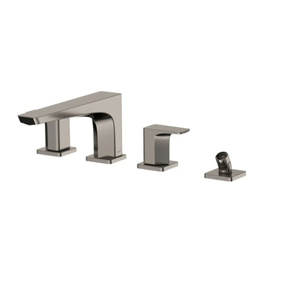 TOTO GE Polished Nickel Four-Hole Double-Handle Deck-Mounted Roman Tub Filler With Handshower Outlet
