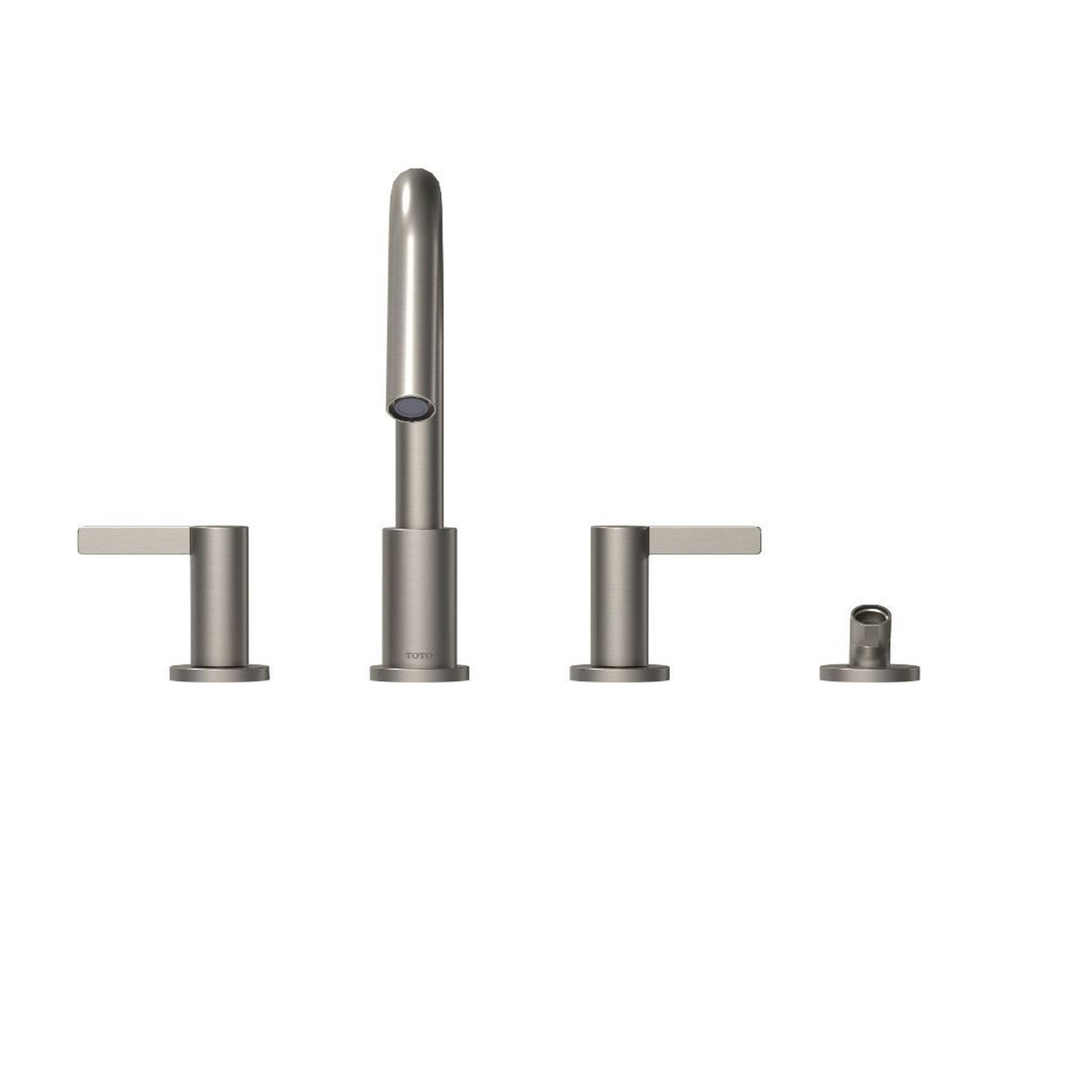 TOTO GF Brushed Nickel Double-Handle Deck-Mounted Lever Handles Roman Tub Filler With Handshower Outlet