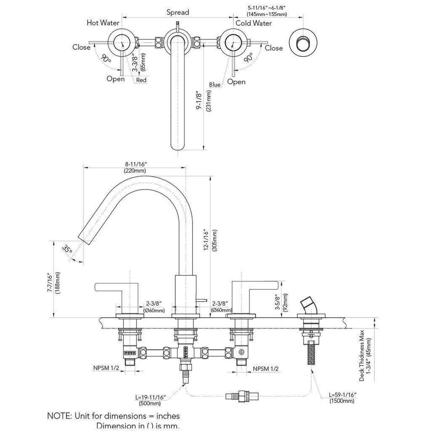 TOTO GF Brushed Nickel Double-Handle Deck-Mounted Lever Handles Roman Tub Filler With Handshower Outlet