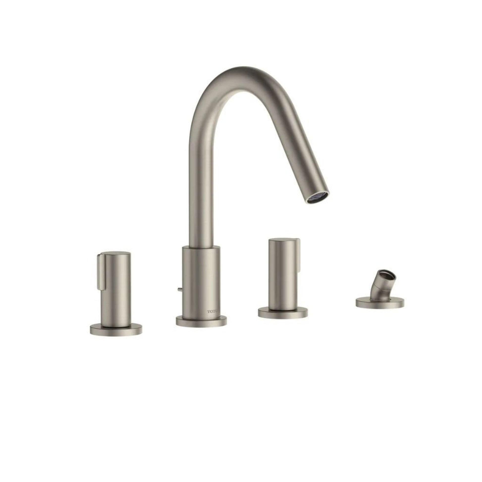 TOTO GF Brushed Nickel Four-Hole Double-Handle Deck-Mounted Roman Tub Filler With Handshower Outlet