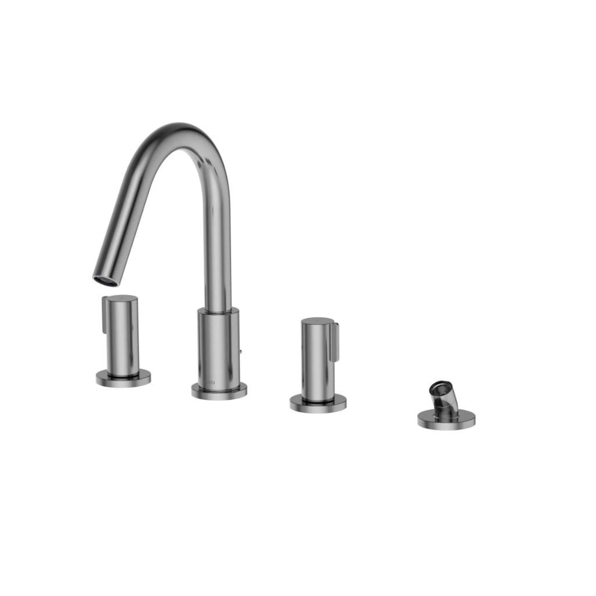 TOTO GF Polished Chrome Four-Hole Double-Handle Deck-Mounted Roman Tub Filler With Handshower Outlet