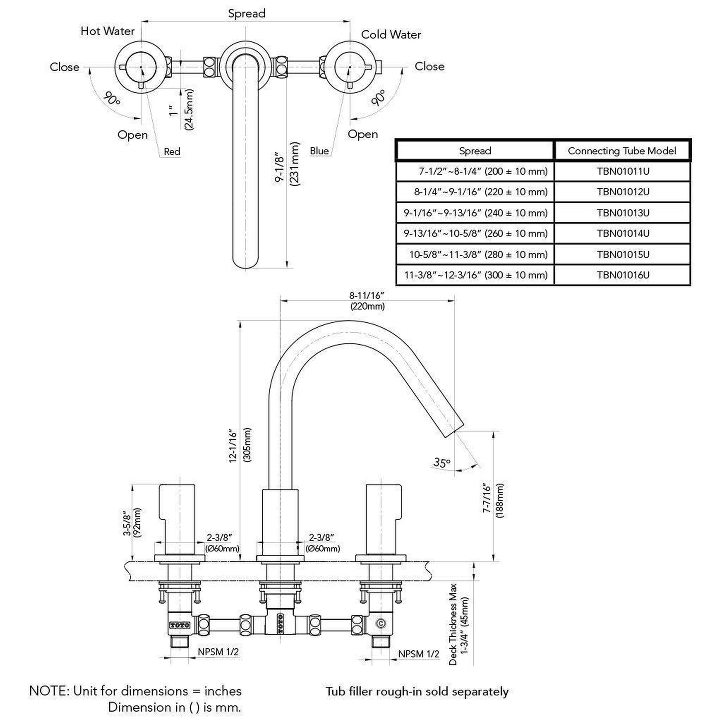 TOTO GF Polished Nickel Double-Handle Deck-Mounted Roman Tub Filler