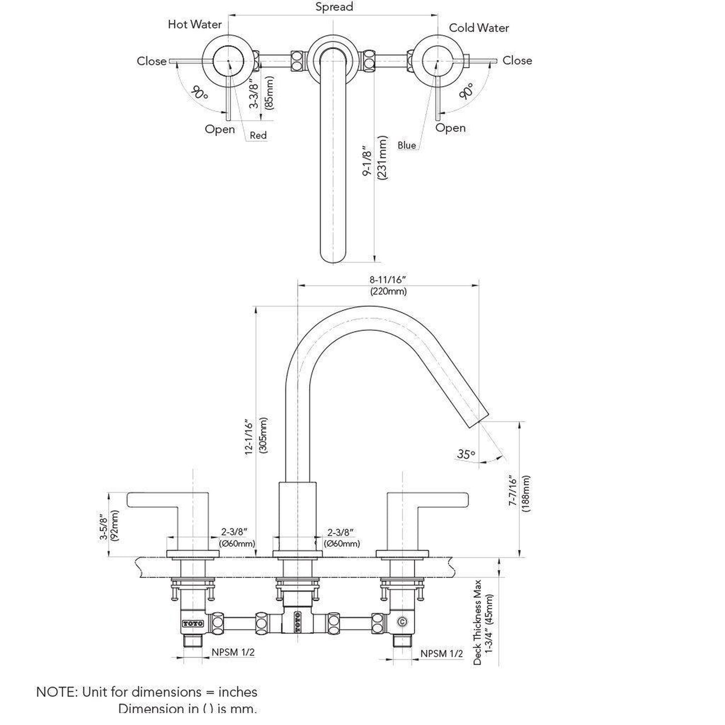 TOTO GF Polished Nickel Double-Handle Lever Handles Deck-Mounted Roman Tub Filler