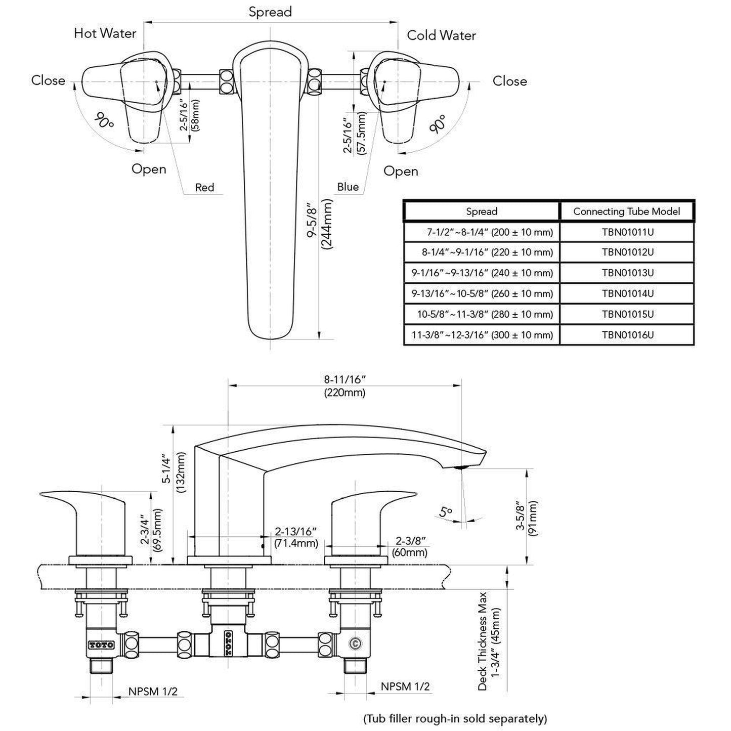 TOTO GM Polished Chrome Double-Handle Deck-Mounted Roman Tub Filler