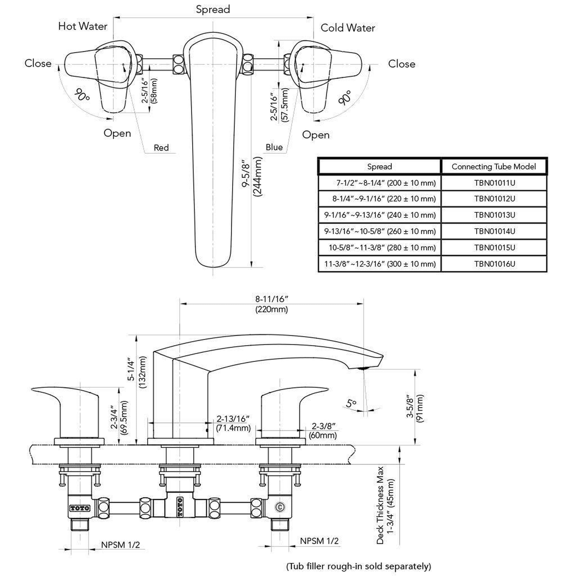 TOTO GM Polished Chrome Double-Handle Deck-Mounted Roman Tub Filler
