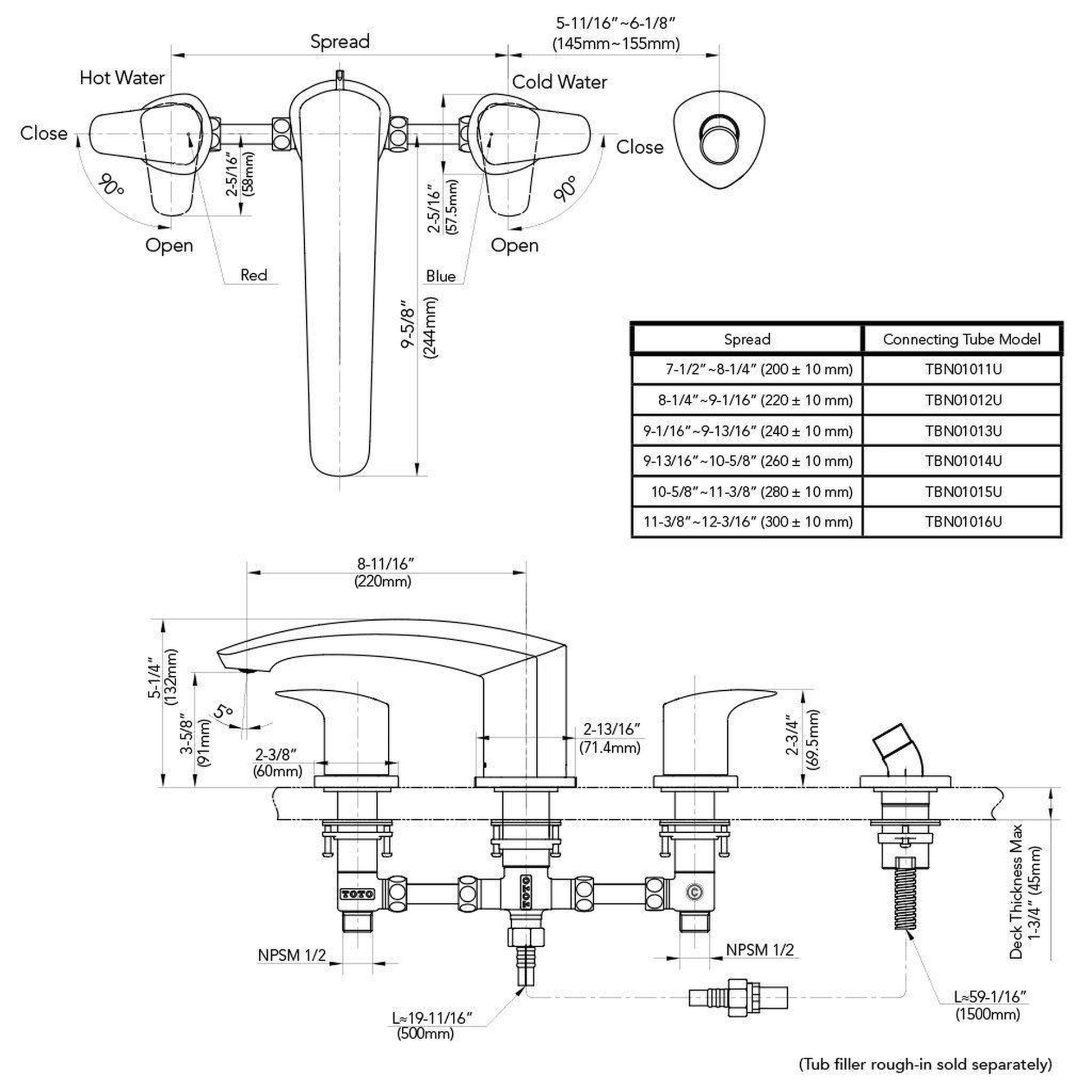 TOTO GM Polished Nickel Double-Handle Deck-Mounted Roman Tub Filler With Handshower Outlet