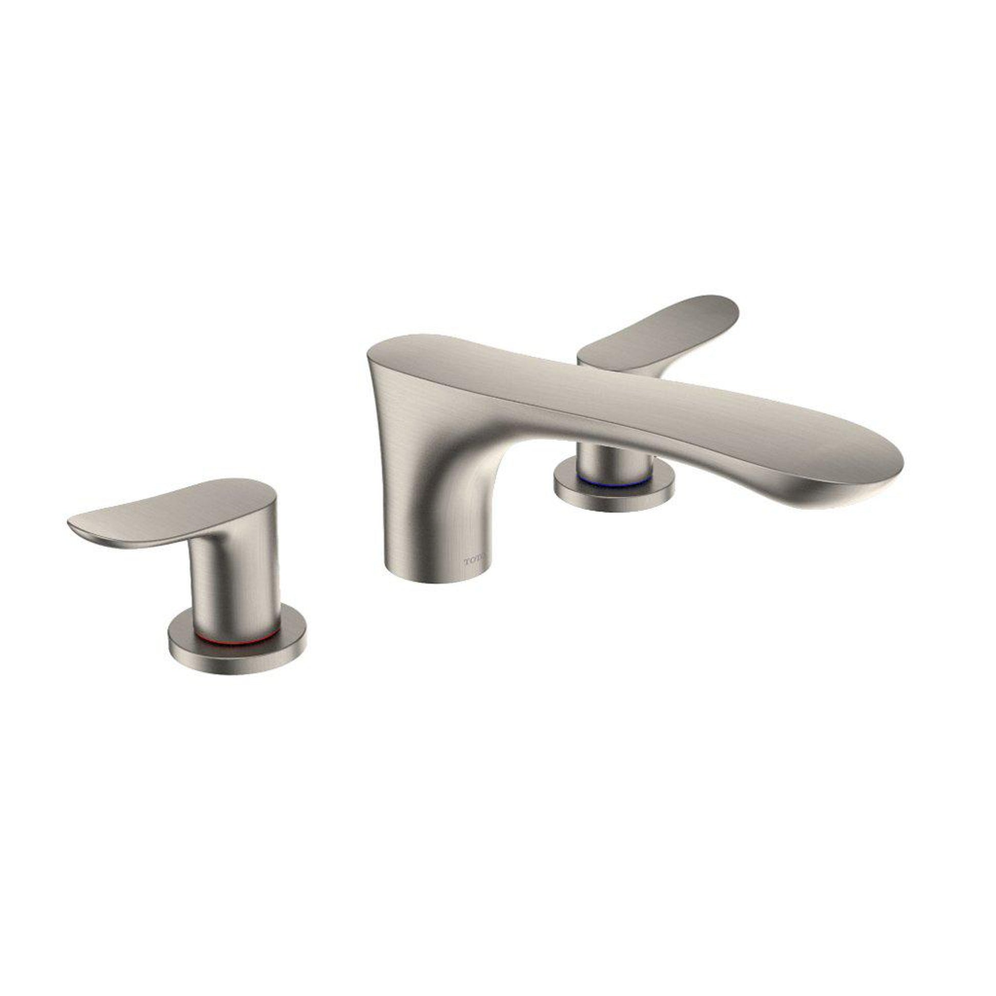 TOTO GO Brushed Nickel Three-Hole Double-Handle Deck-Mounted Roman Tub Filler