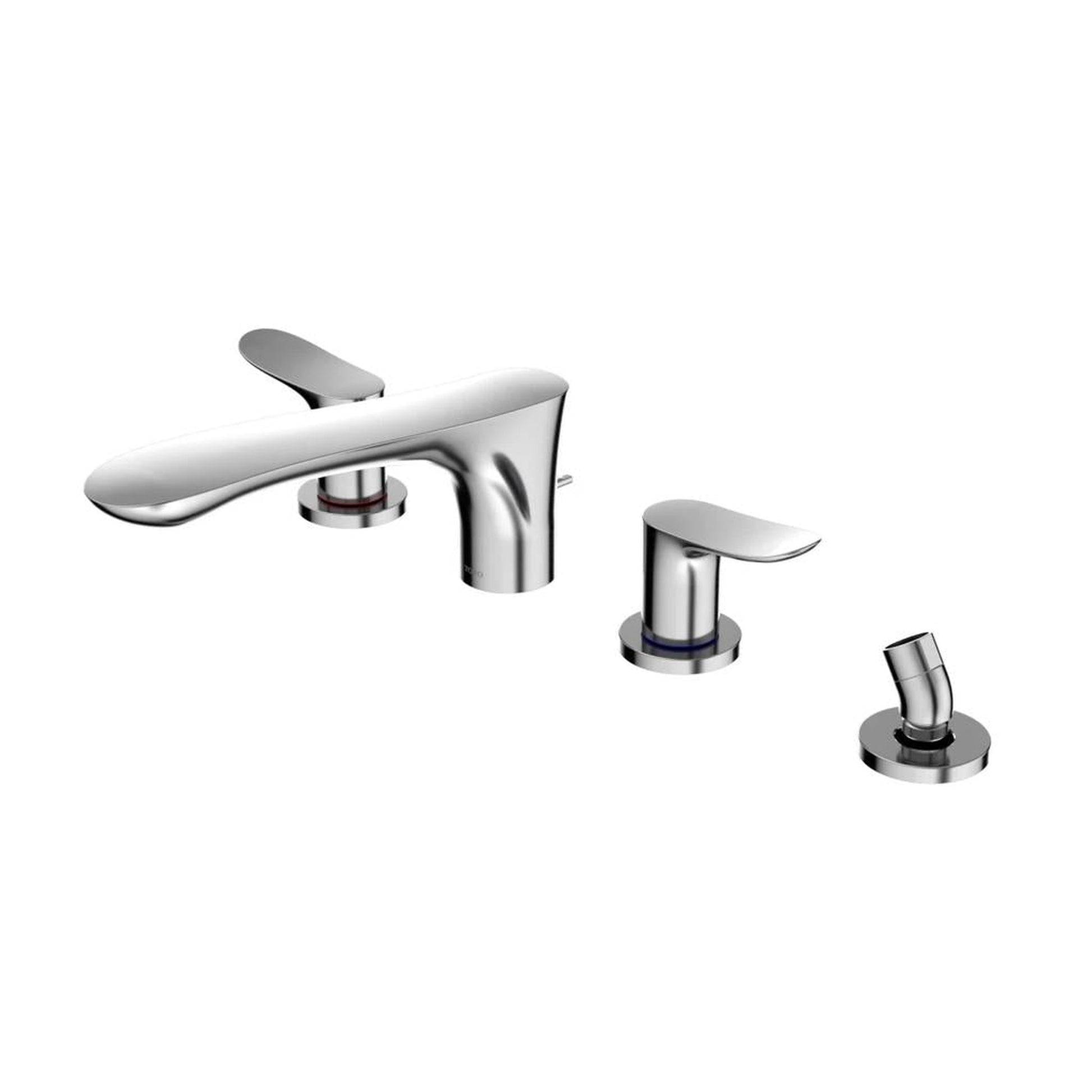 TOTO GO Polished Chrome Four-Hole Double-Handle Deck-Mounted Roman Tub Filler With Handshower Outlet
