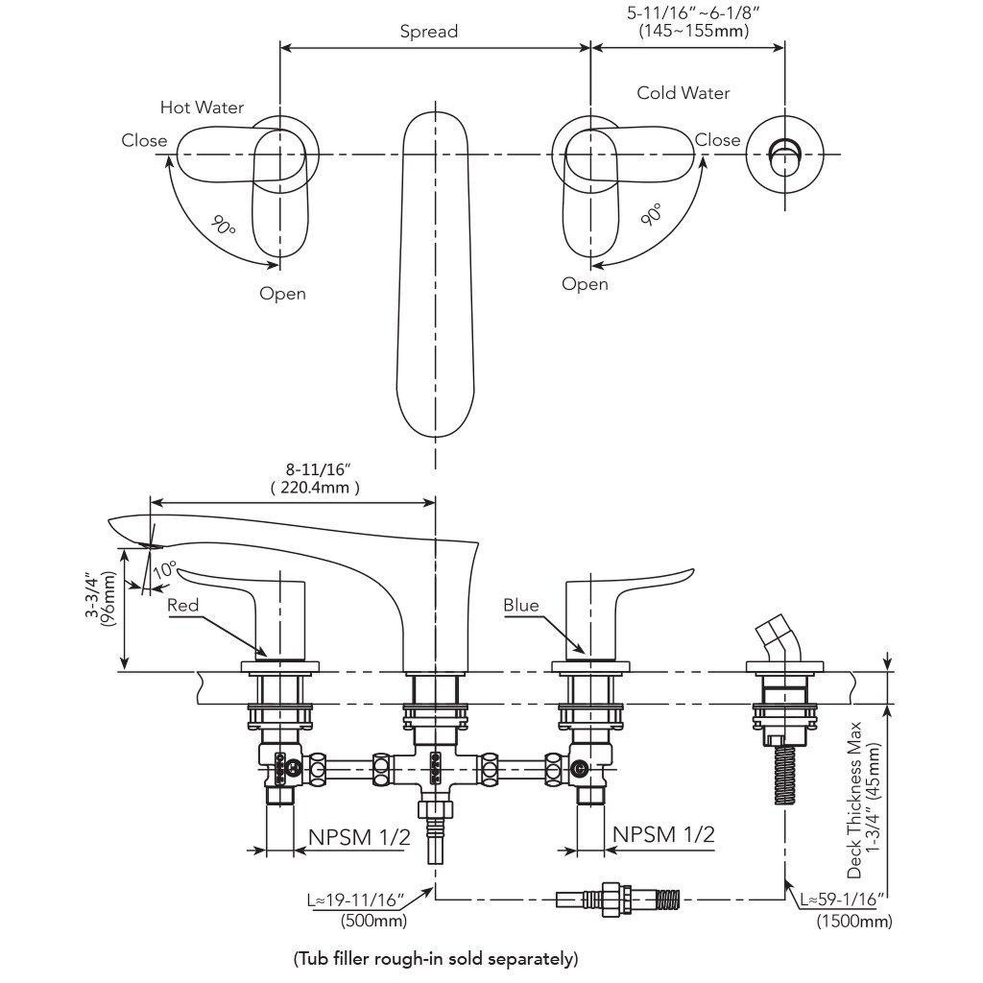 TOTO GO Polished Chrome Four-Hole Double-Handle Deck-Mounted Roman Tub Filler With Handshower Outlet