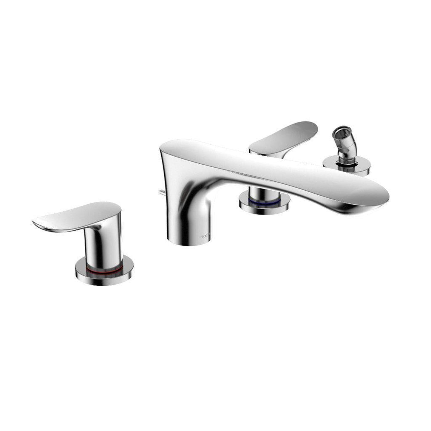 TOTO GO Polished Chrome Four-Hole Double-Handle Deck-Mounted Roman Tub Filler With Handshower Outlet