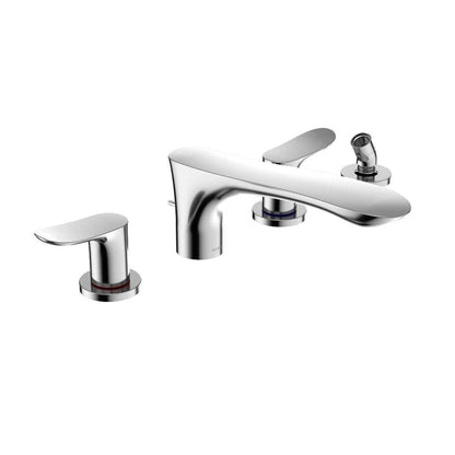 TOTO GO Polished Chrome Four-Hole Double-Handle Deck-Mounted Roman Tub Filler With Handshower Outlet