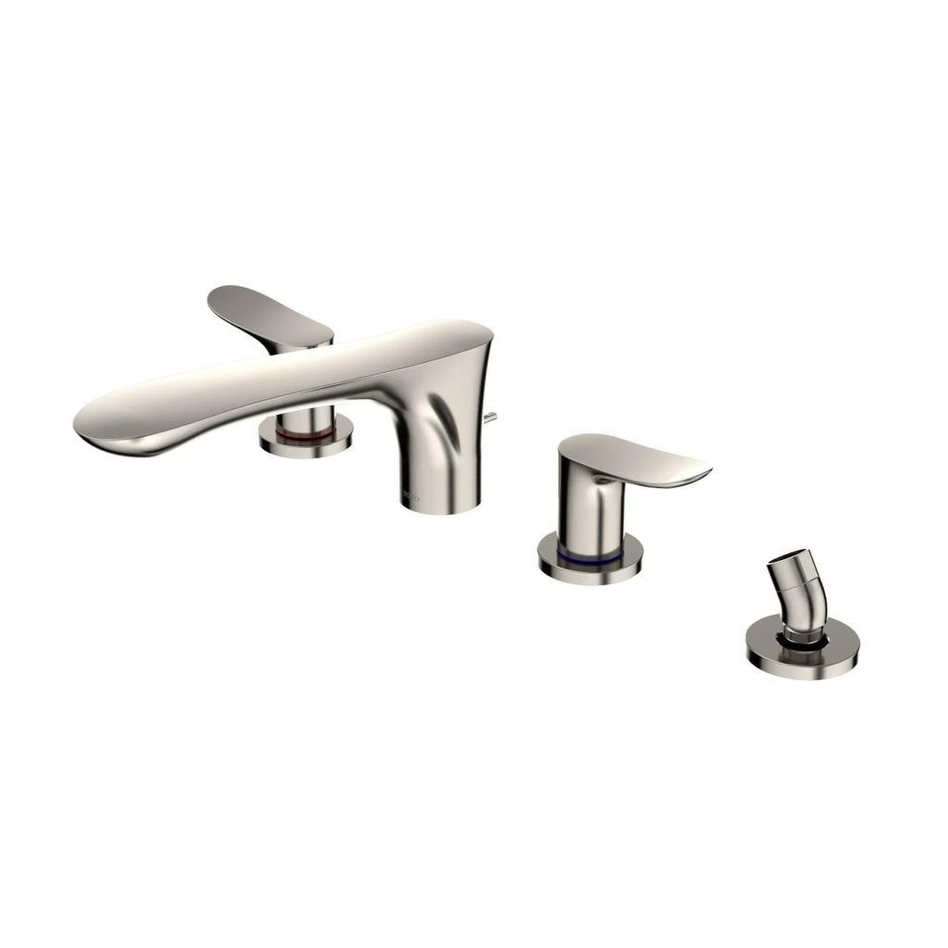TOTO GO Polished Nickel Four-Hole Double-Handle Deck-Mounted Roman Tub Filler With Handshower Outlet