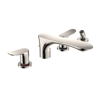 TOTO GO Polished Nickel Four-Hole Double-Handle Deck-Mounted Roman Tub Filler With Handshower Outlet