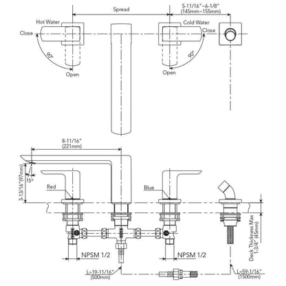 TOTO GR Brushed Nickel Four-Hole Double-Handle Deck-Mounted Roman Tub Filler With Handshower Outlet