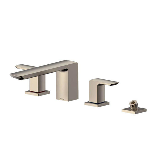 TOTO GR Brushed Nickel Four-Hole Double-Handle Deck-Mounted Roman Tub Filler With Handshower Outlet