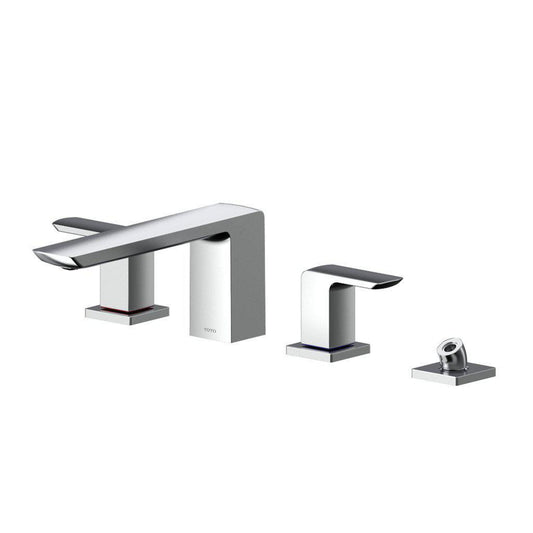TOTO GR Polished Chrome Four-Hole Double-Handle Deck-Mounted Roman Tub Filler With Handshower Outlet