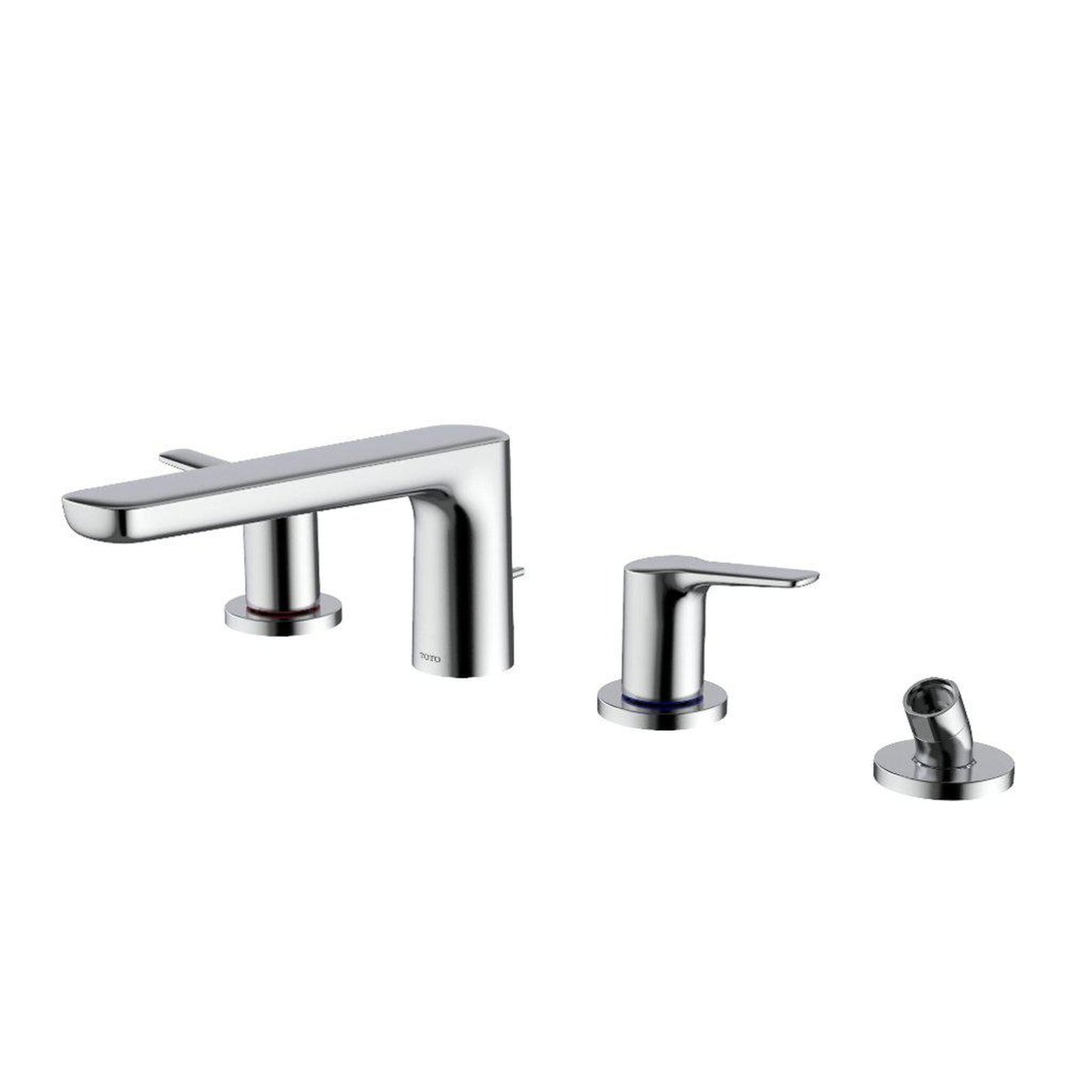 TOTO GS Polished Chrome Four-Hole Double-Handle Deck-Mounted Roman Tub Filler With Handshower Outlet