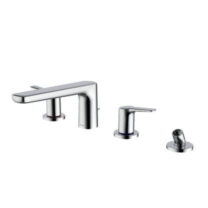 TOTO GS Polished Chrome Four-Hole Double-Handle Deck-Mounted Roman Tub Filler With Handshower Outlet