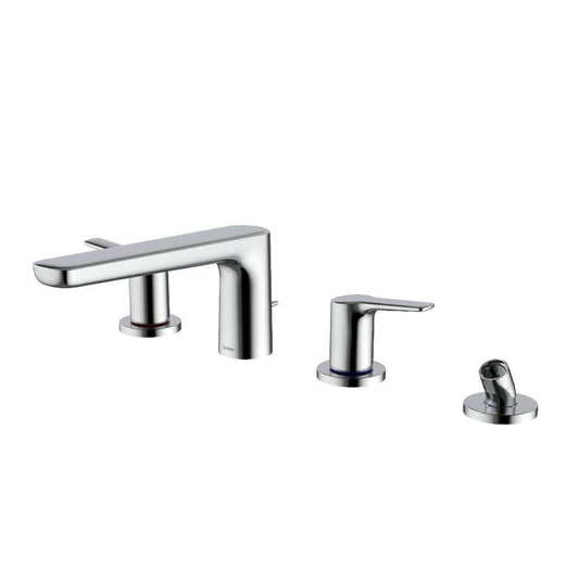 TOTO GS Polished Chrome Four-Hole Double-Handle Deck-Mounted Roman Tub Filler With Handshower Outlet