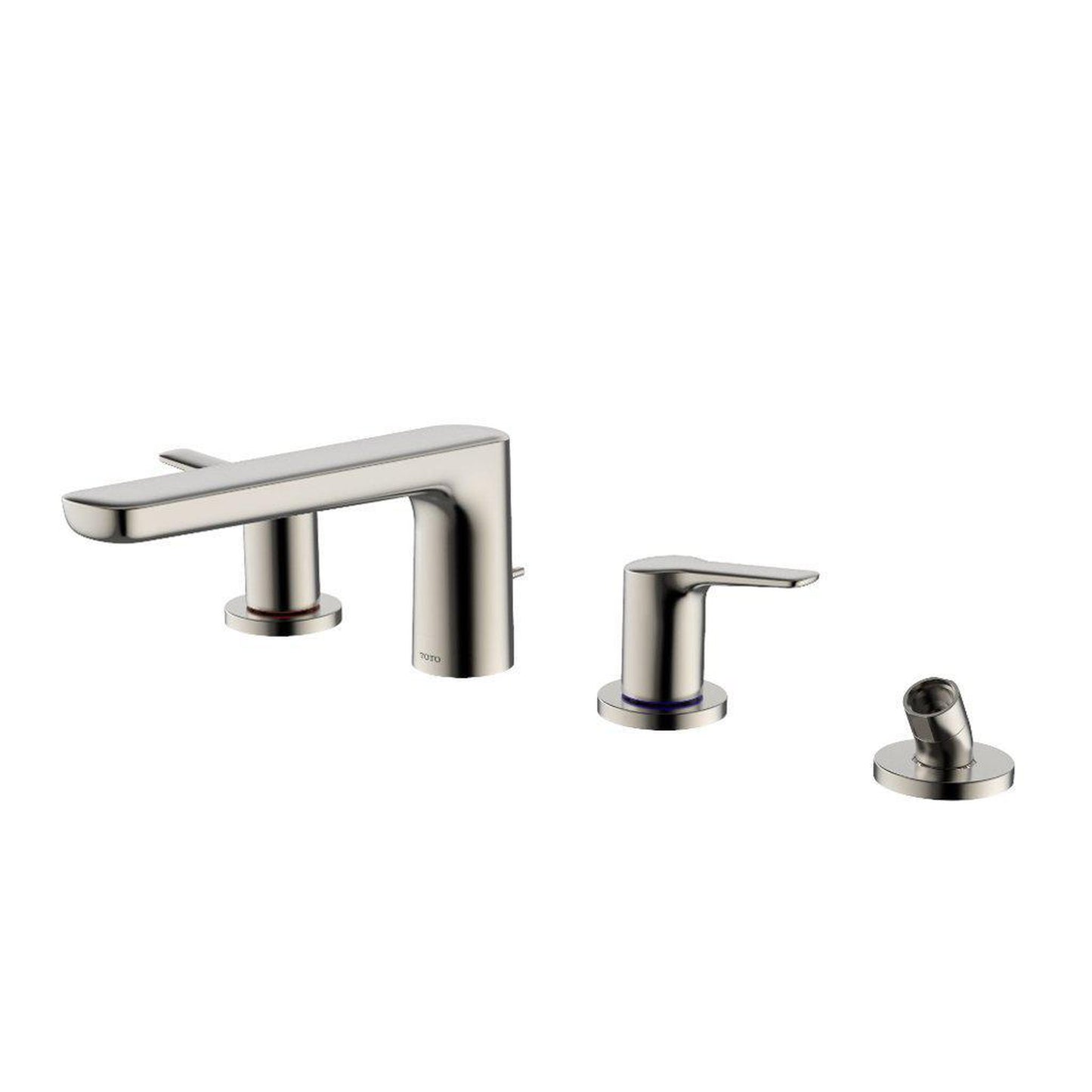 TOTO GS Polished Nickel Four-Hole Double-Handle Deck-Mounted Roman Tub Filler With Handshower Outlet