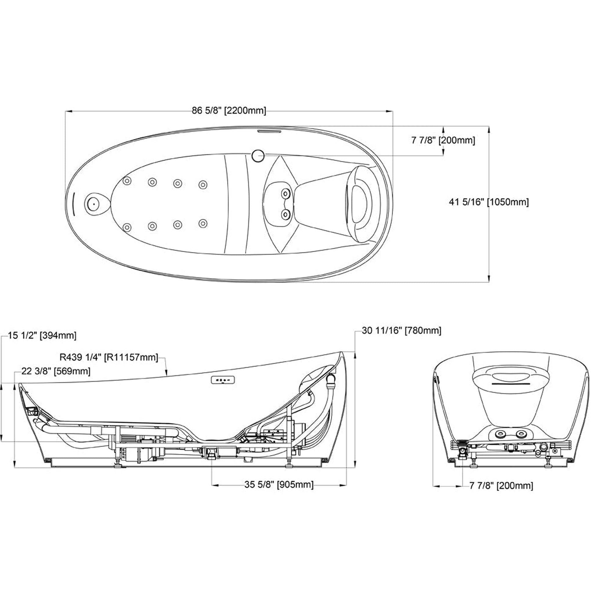 TOTO Gloss White Freestanding Zero Gravity Flotation Bathtub With Hydrohands Water Jets
